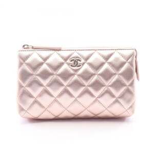 CHANEL Pink Lambskin Leather Pouch
